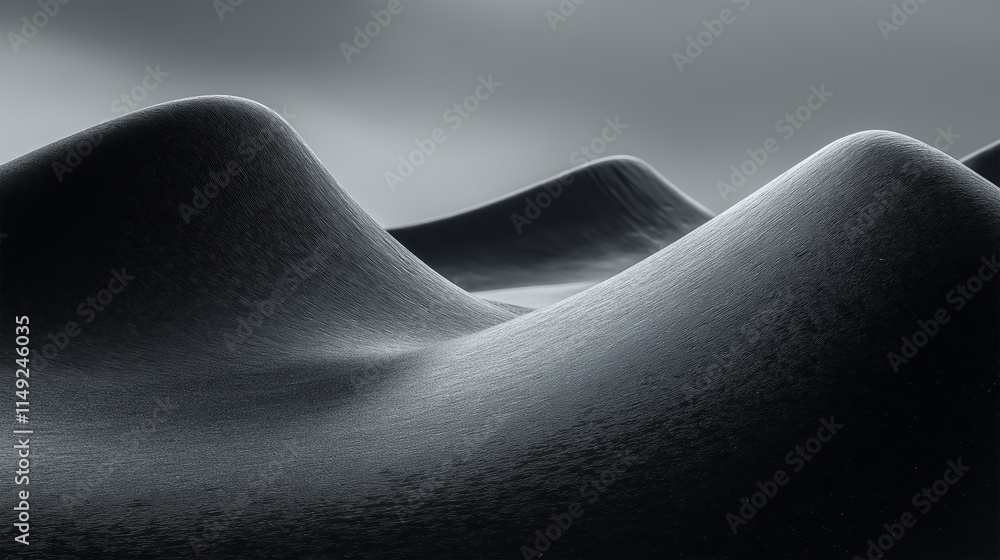Abstract Black Dunes with Smooth Curves Under Soft Lighting Abstract Black Dunes with Smooth Curves Under Soft Lighting