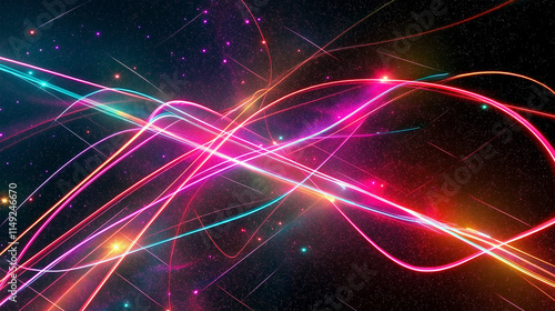 Neon Light Trails in a Vibrant Abstract Cosmic Glow