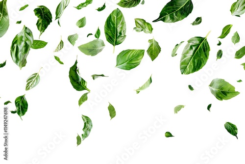 Basil green fresh leaf flat lay on white background