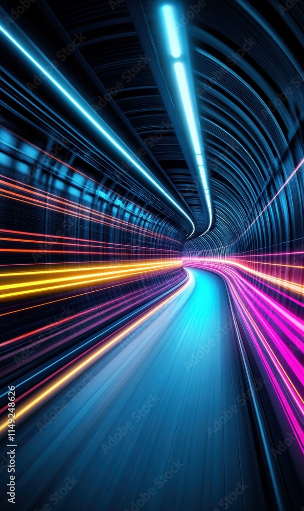 Abstract Light Trails in a Curved Tunnel with Vibrant Colors and Dynamic Movement Effects Abstract Light Trails in a Curved Tunnel with Vibrant Colors and Dynamic Movement Effects