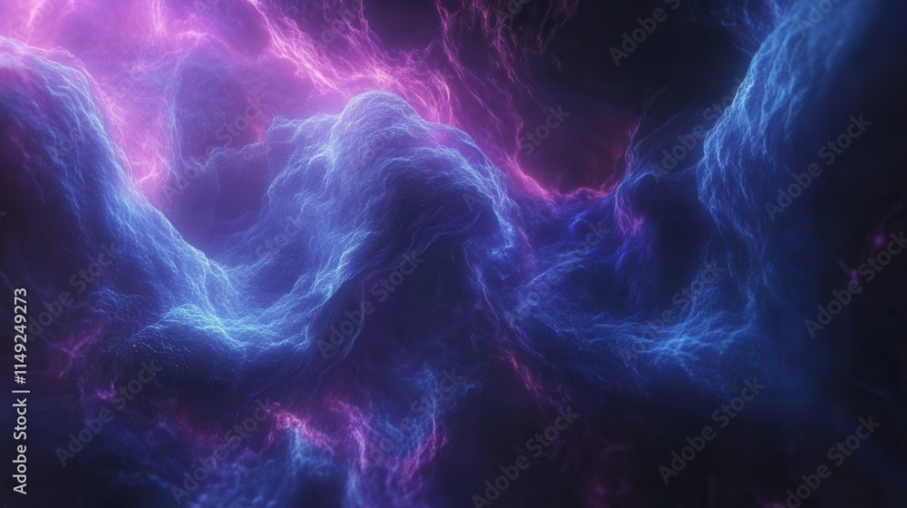Obraz premium Abstract Cosmic Nebula Vibrant Blue and Purple Energy Clouds, Glowing Plasma Background Texture