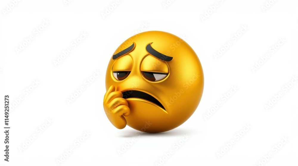 Fototapeta premium A biting-nails emoji with a sorrowful expression, reflecting sadness or regret, suitable for emotional storytelling.