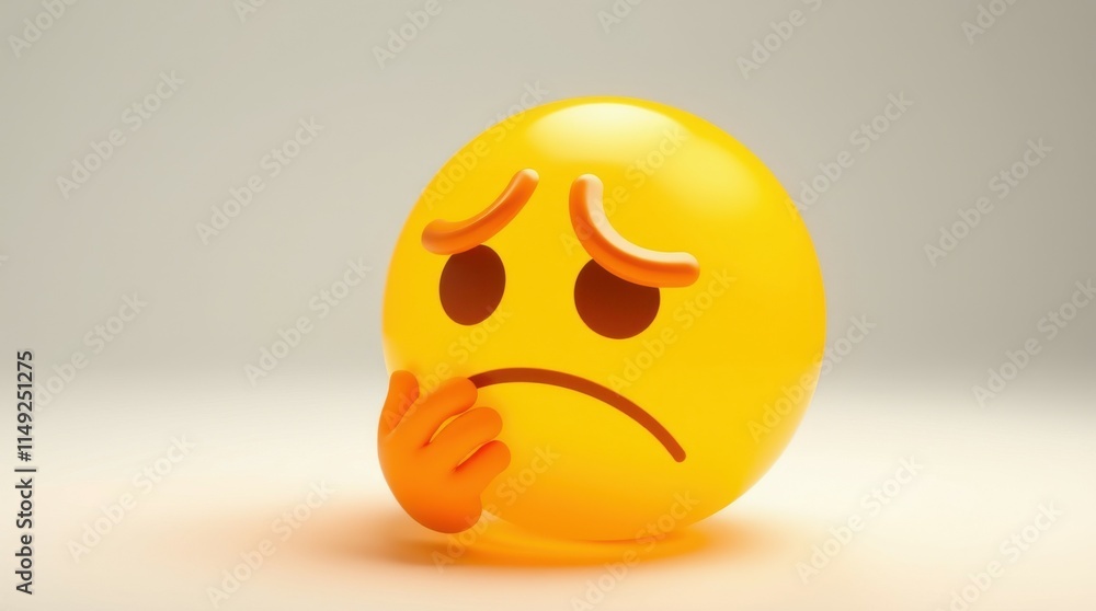 Fototapeta premium A biting-nails emoji with a nervous expression, showing hesitation, ideal for social media reactions or chat themes.