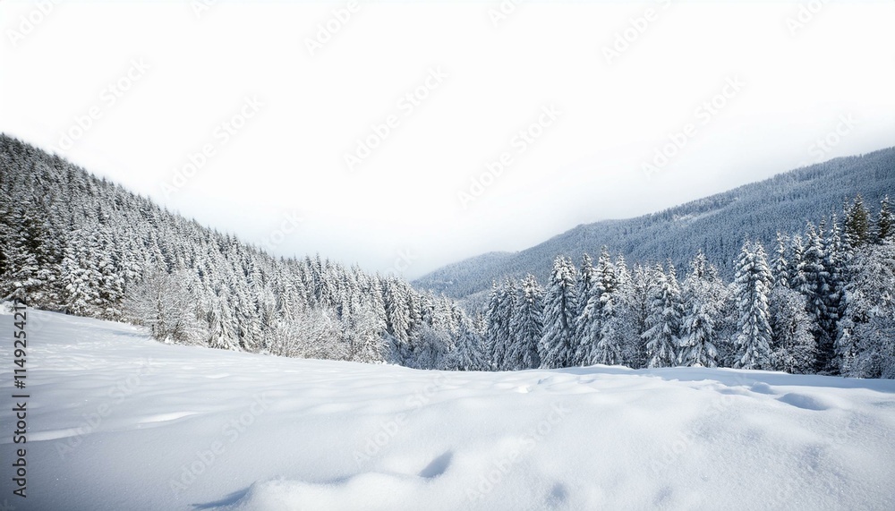 Fototapeta premium White snow landscape, isolated on white background. snow in the mountains