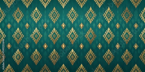 Elegant Teal and Gold Geometric Textile Pattern Design