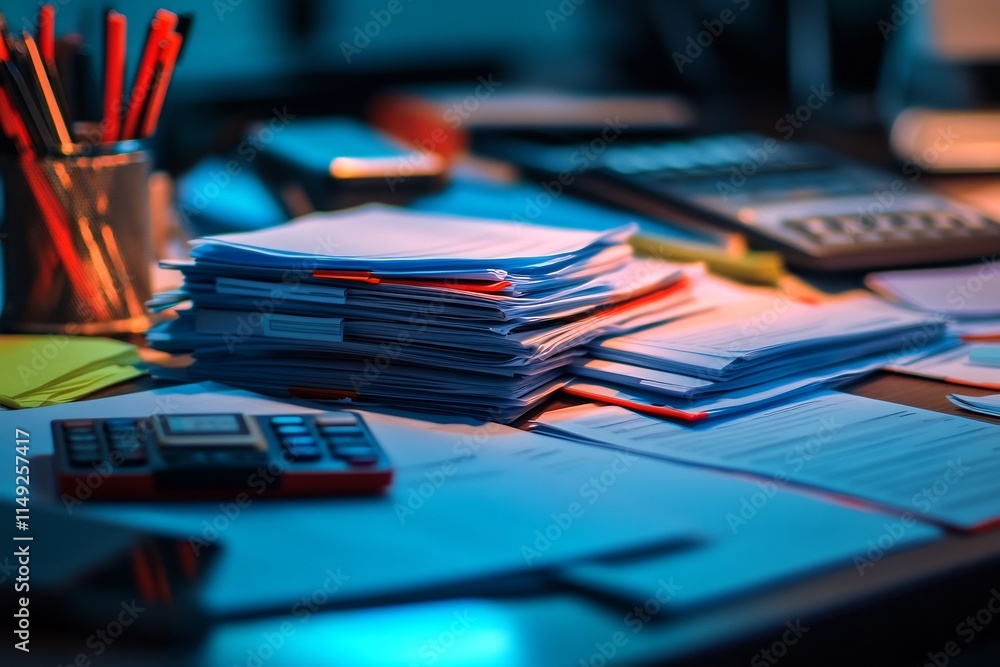 Organized Auditor s Desk with Financial Tools and Paperwork Organized Auditor s Desk with Financial Tools and Paperwork