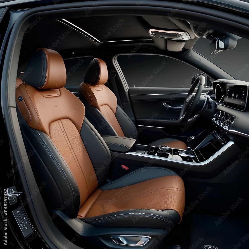 The interior of a car with leather seats The interior of a car with leather seats