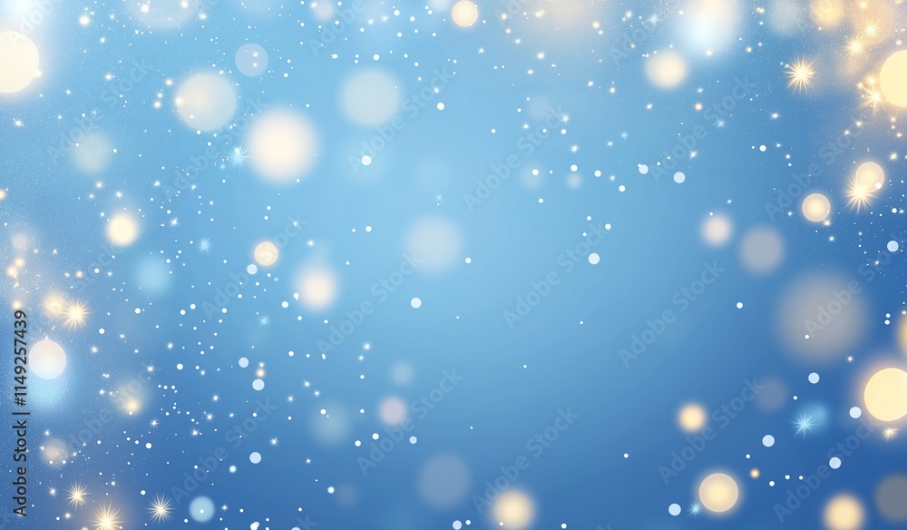 Obraz premium Abstract Blue Holiday Background with Scattered Lights and Text Space for Christmas, New Year Celebrations