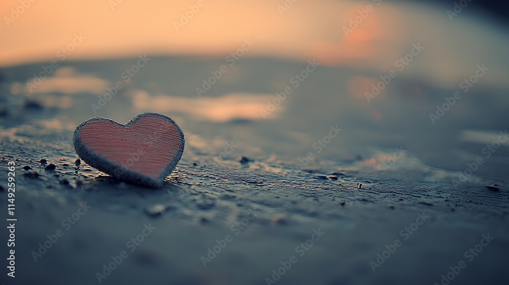 Fototapeta premium Sunset Beach Heart Romantic Love Symbol on Sandy Shore