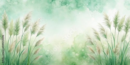 Serene Meadow  Watercolor Painting of Delicate Grass Blades and Soft Green Hues