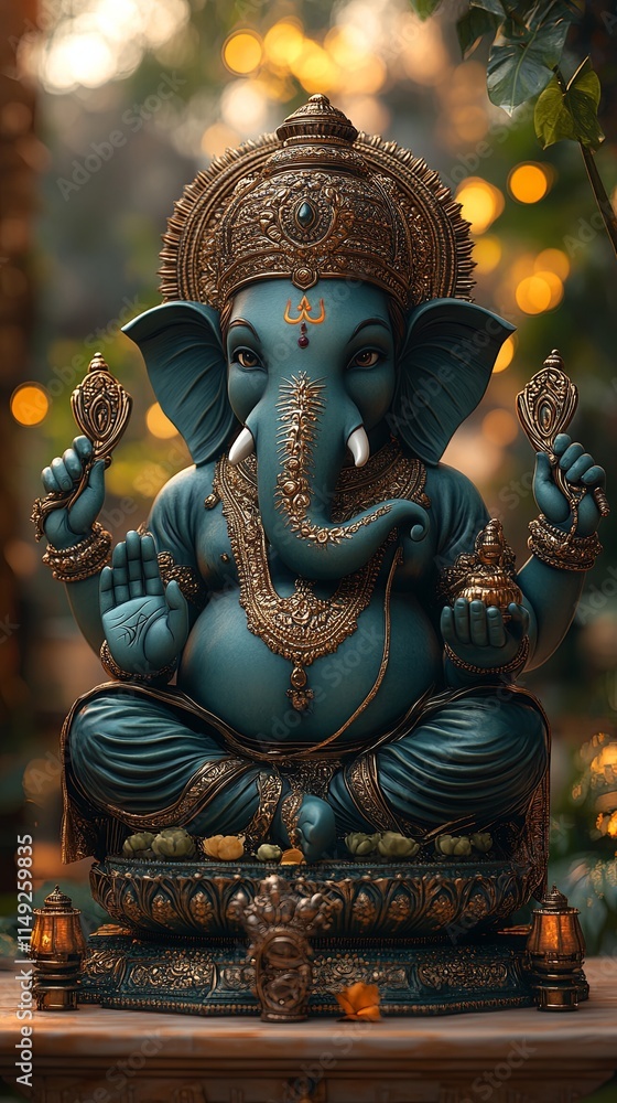 Obraz premium Majestic Ganesha Sculpture in Vibrant Green