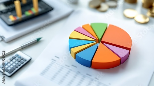 Pie chart representing a diversified portfolio, symbolizing balanced investments, risk management, and financial planning. Ideal for finance, investment strategies, and portfolio analysis.