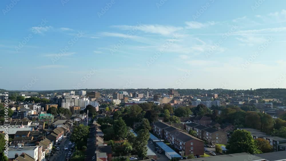 Time Lapse Aerial View of Watford City of England Great Britain. March 3rd, 2024 During Day. Watford City is Located at North London City. Drone's Camera Footage Time Lapse Aerial View of Watford City of England Great Britain. March 3rd, 2024 During Day. Watford City is Located at North London City. Drone's Camera Footage