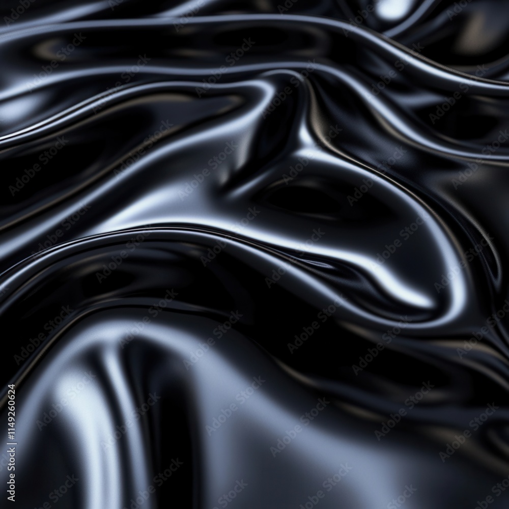 Obraz premium Luxurious Black Silk Drape Abstract Background Texture with Smooth, Elegant Waves and Rich, Dark Sheen.