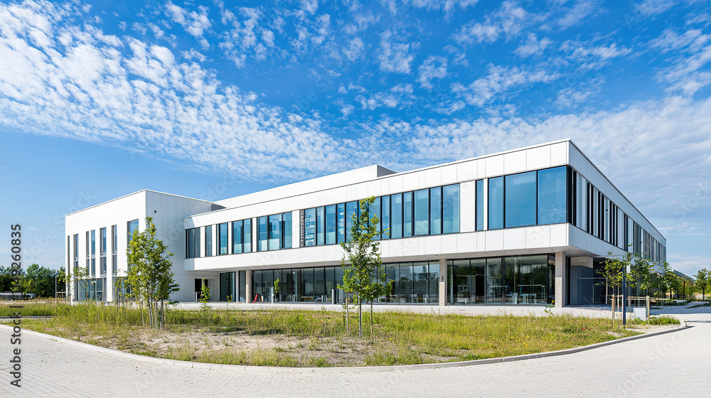 Fototapeta premium Modern hospital isolation ward exterior showcasing advanced medical facilities and compassionate care, emphasizing the importance of health infrastructure in safeguarding public well-being.