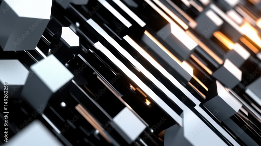 Abstract Geometric Shapes: Interlocking Cubes and Rectangles in Metallic Hues, Digital 3D Render Abstract Geometric Shapes: Interlocking Cubes and Rectangles in Metallic Hues, Digital 3D Render