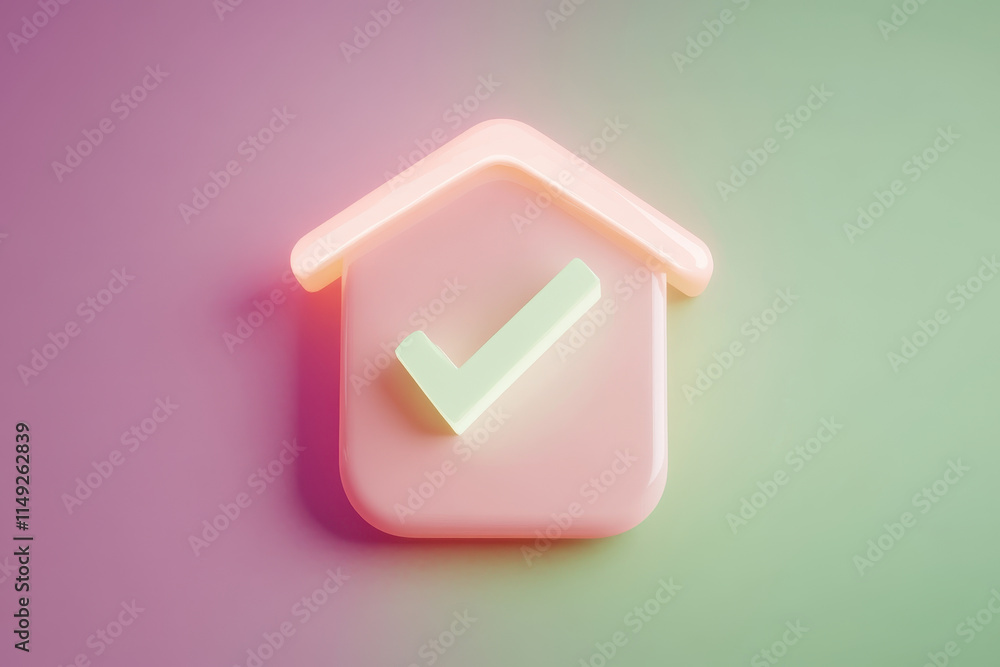 Smart home approval icon with glowing checkmark in pastel colors Smart home approval icon with glowing checkmark in pastel colors