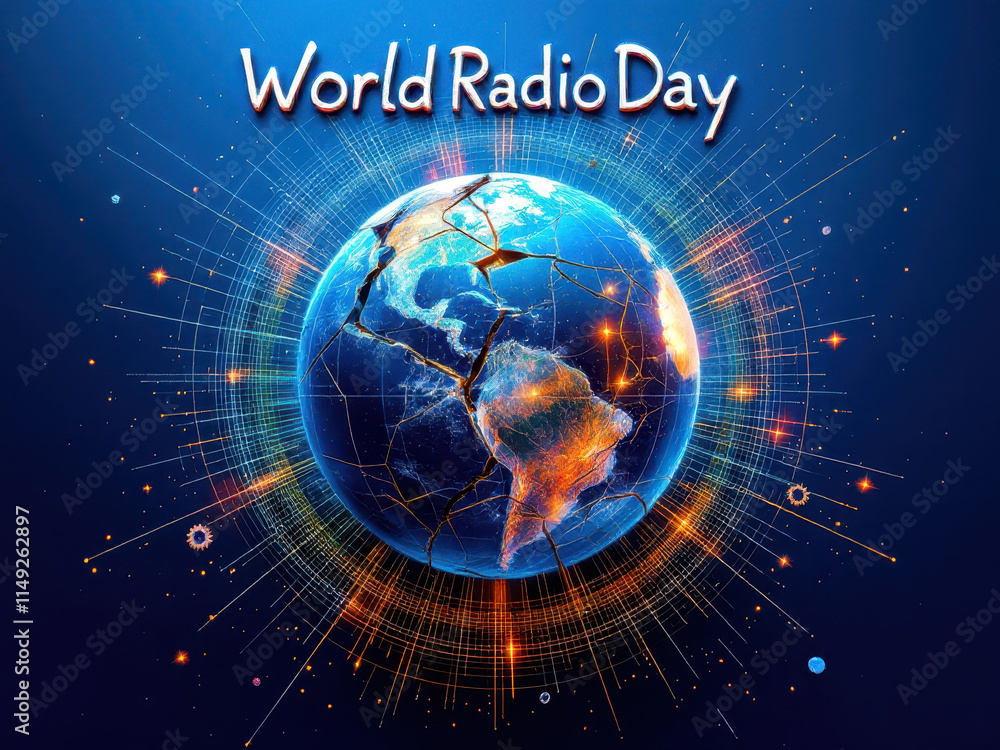 Obraz premium World radio day celebration: global communication and media design