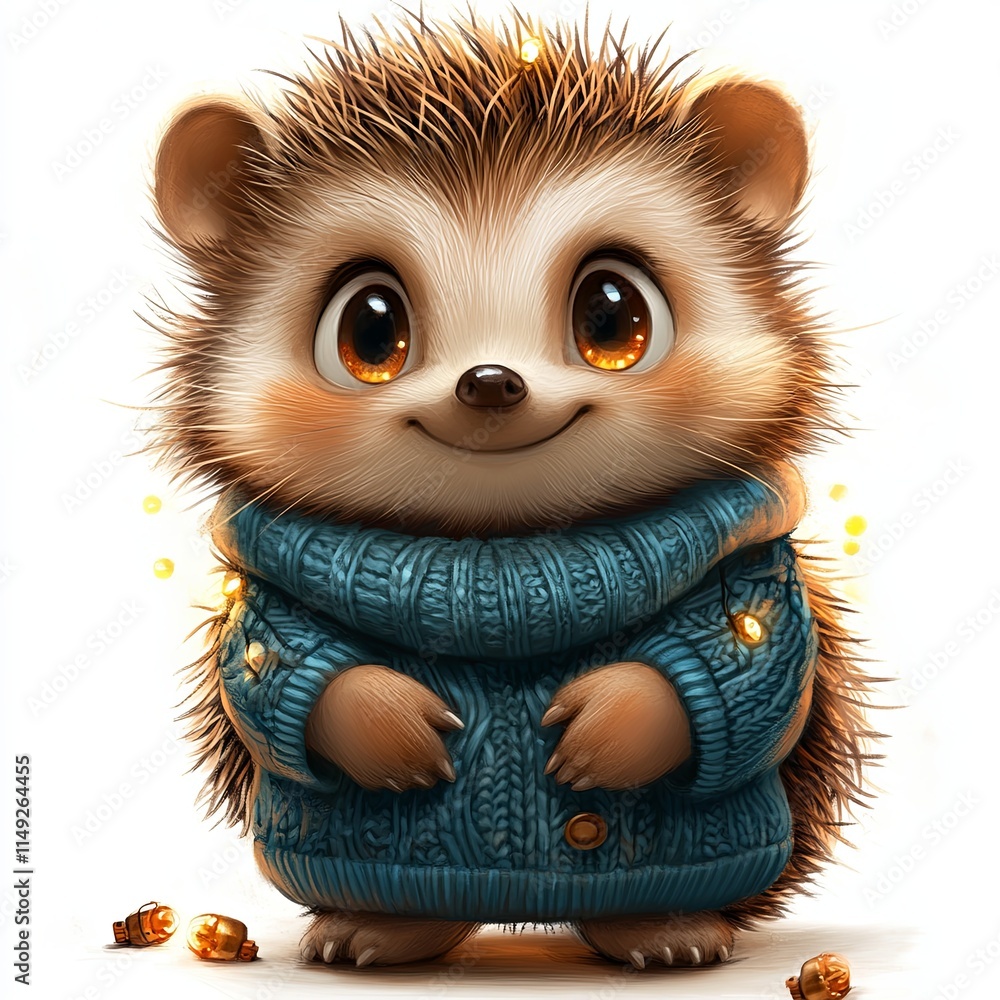 Cute Cartoon Hedgehog in Cozy Sweater Illustration Cute Cartoon Hedgehog in Cozy Sweater Illustration