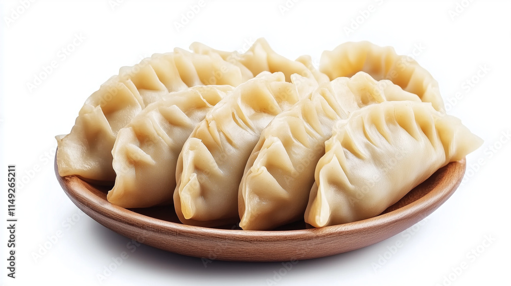 Delicious dumplings served on a pristine white plate, perfect for food blogs, cookbooks, and restaurant menus. The simple, clean background highlights the intricate details of these Asian delicacies. Delicious dumplings served on a pristine white plate, perfect for food blogs, cookbooks, and restaurant menus. The simple, clean background highlights the intricate details of these Asian delicacies.
