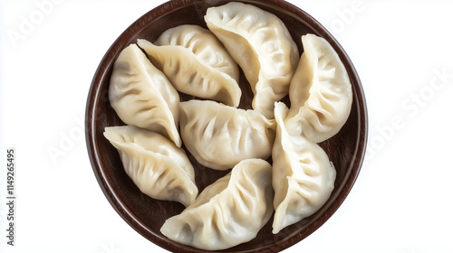 Delicious dumplings served on a pristine white plate, perfect for food blogs, cookbooks, and restaurant menus. The simple, clean background highlights the intricate details of these Asian delicacies.