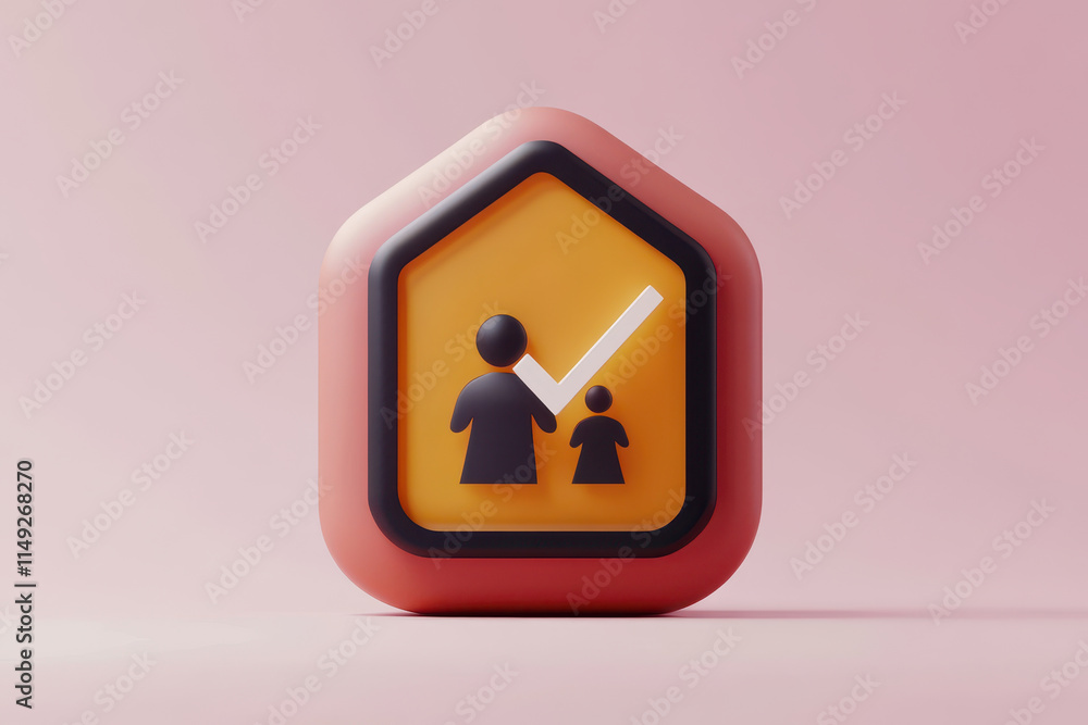 Family housing icon with checkmark, symbolizing safety and approval Family housing icon with checkmark, symbolizing safety and approval