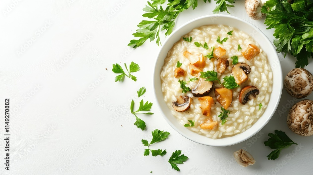 Creamy Mushroom Risotto with Fresh Herbs and Garnish Creamy Mushroom Risotto with Fresh Herbs and Garnish