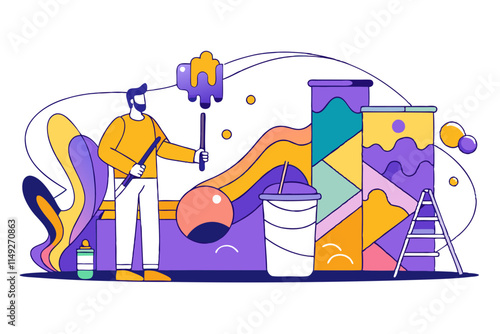 Illustration of artist painting a massive mural
