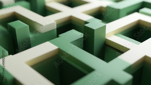 Abstract Green and Beige 3D Geometric Maze Pattern Background Design Texture