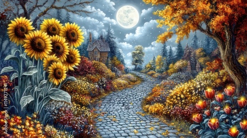 Wallpaper Mural Sunflowers in various natural landscapes blending with vibrant colors and seasonal elements Torontodigital.ca