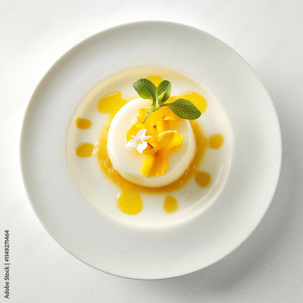 Artistic shot of passion fruit soufflé with bright orange tones, minimalist background, elegant plating Artistic shot of passion fruit soufflé with bright orange tones, minimalist background, elegant plating