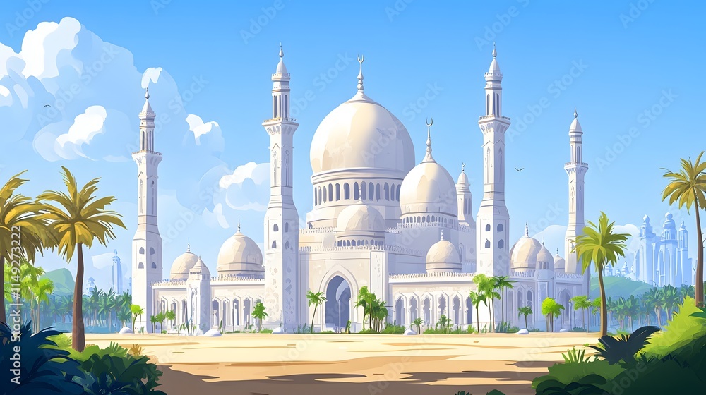 Fototapeta premium cartoon mosque scenery for soft wallpaper design collection
