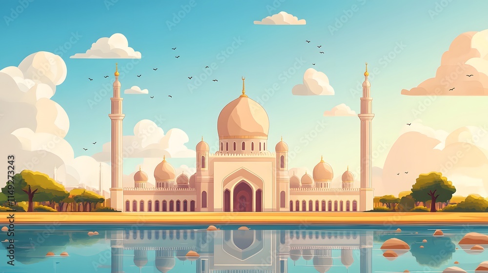 Fototapeta premium cartoon mosque scenery for soft wallpaper design collection
