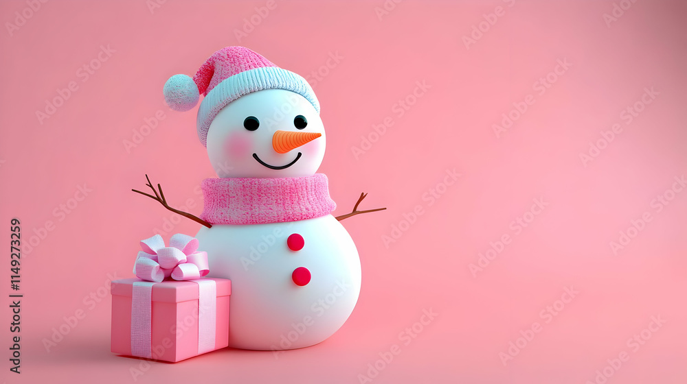 3D Render Snowman Gift Illustration