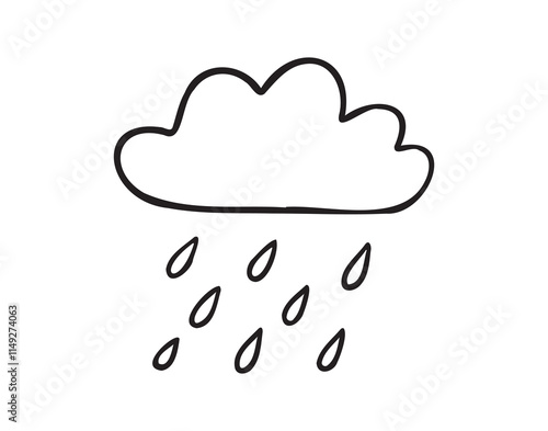 Cloud with rain hand drawn doodle icon. Outline drawing cloud with rain