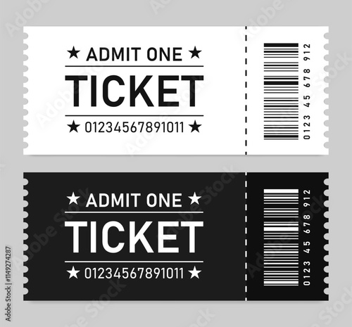 Ticket for Event or Program Access. White and Black Ticket Design for Entry. Admit One Example. Raffle design