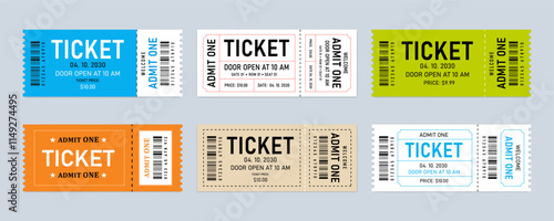 Ticket Design Templates. Classic admit one event ticket with detailed layouts. Ticket admit one, Cinema, theater, concert, play, party, event, festival, coupons