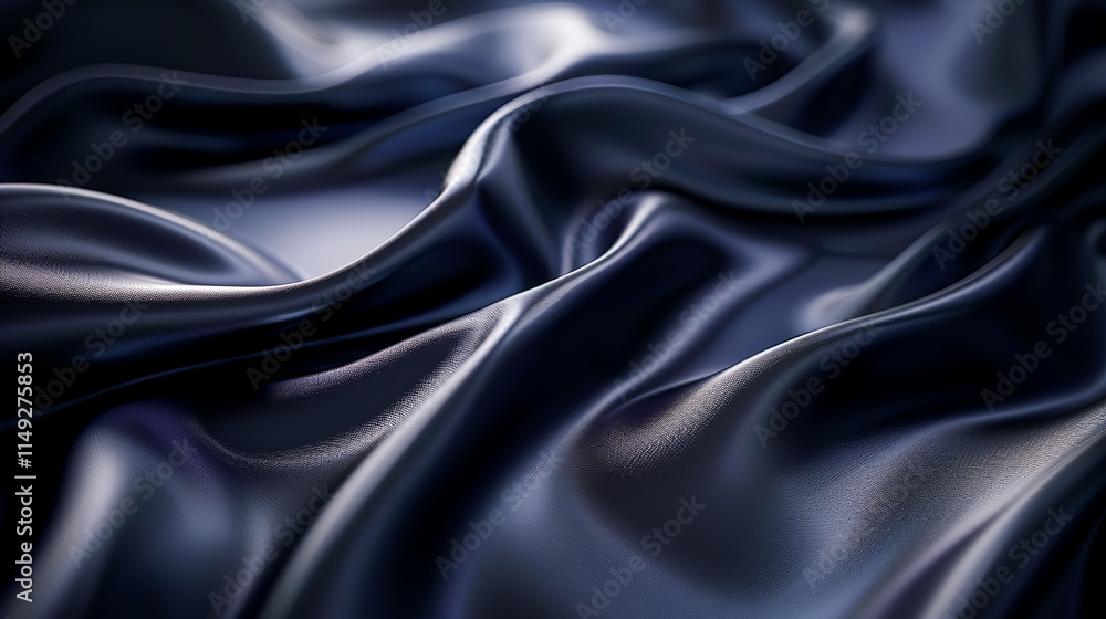 Obraz premium Dark blue silk fabric with smooth flowing curves and textures creating a luxurious and dramatic visual effect.