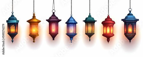 A collection of decorative lanterns with warm glowing lights, ideal for festive occasions.