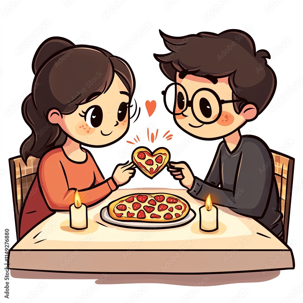 A couple sharing a romantic pizza dinner, highlighting love and togetherness. A couple sharing a romantic pizza dinner, highlighting love and togetherness.