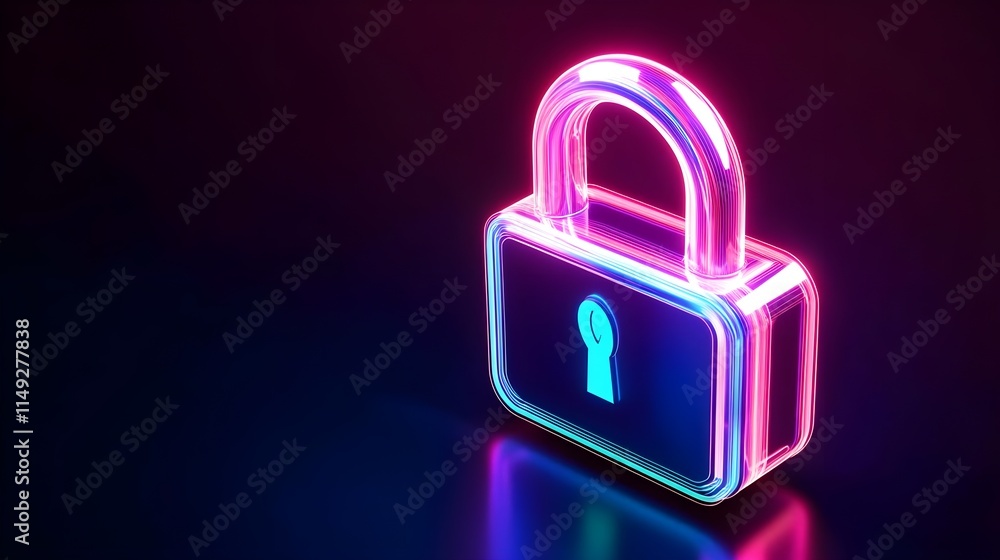neon padlock: cyber security concept - neon aesthetics neon padlock: cyber security concept - neon aesthetics
