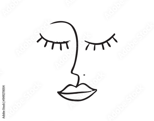 Glamour woman face portrait line art. Outline beauty girl face concept for print clothes, textile