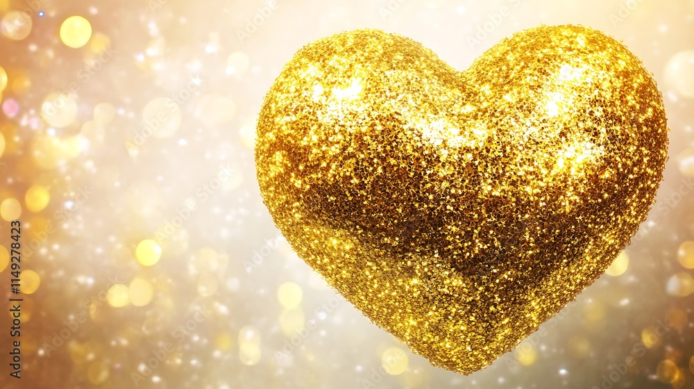 Fototapeta premium golden heart with sparkles isolated on white