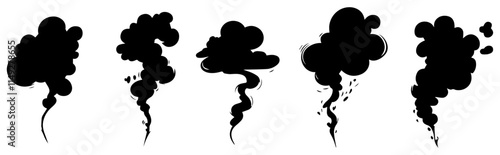 Smoke Cloud Vector Silhouettes Set, Abstract and Dynamic Designs