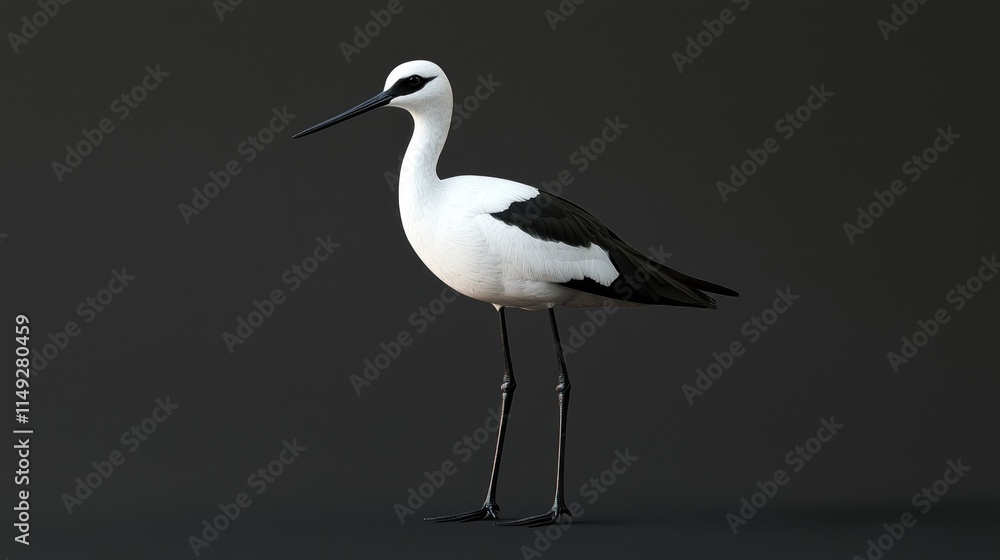 Obraz premium Elegant Full Body Image of a White and Black Bird Standing Gracefully on Dark Background