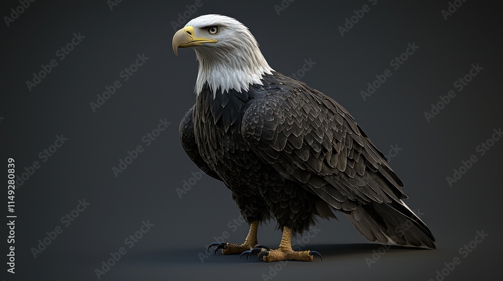Fototapeta premium Majestic Bald Eagle Displaying Powerful Stance and Regal Feathers Against Dark Background