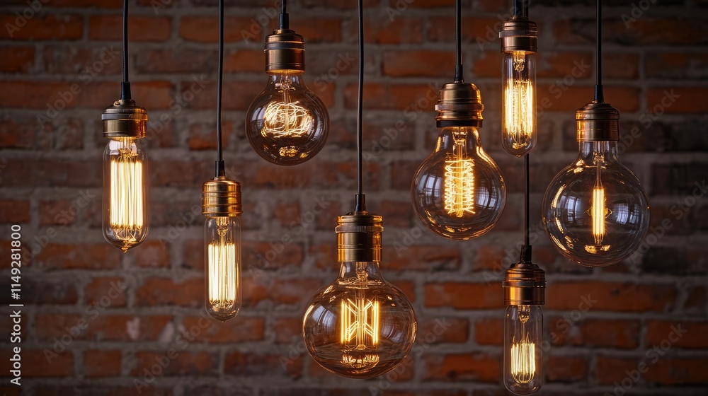 Obraz premium Set of vintage glowing light bulbs, loft interior