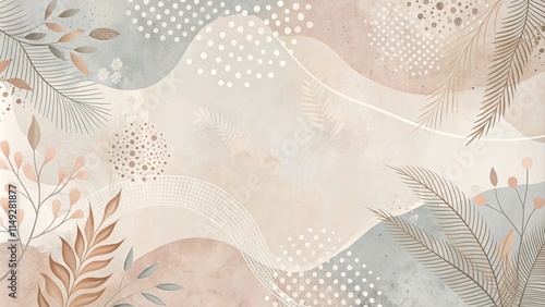 Elegant Neutral-Toned Botanical Abstract Design with Organic Shapes and Subtle Textures