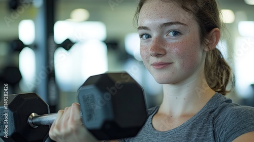 Teenage Girl Lifting Weights at the Gym