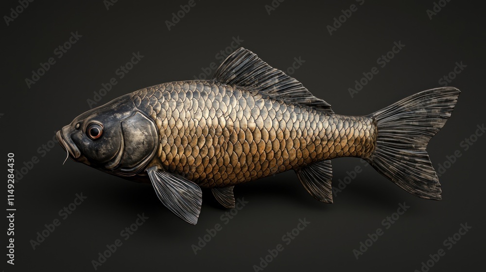 Detailed Portrait of a Realistic Fish with Intricate Scales and a Glossy Surface on a Dark Background Detailed Portrait of a Realistic Fish with Intricate Scales and a Glossy Surface on a Dark Background